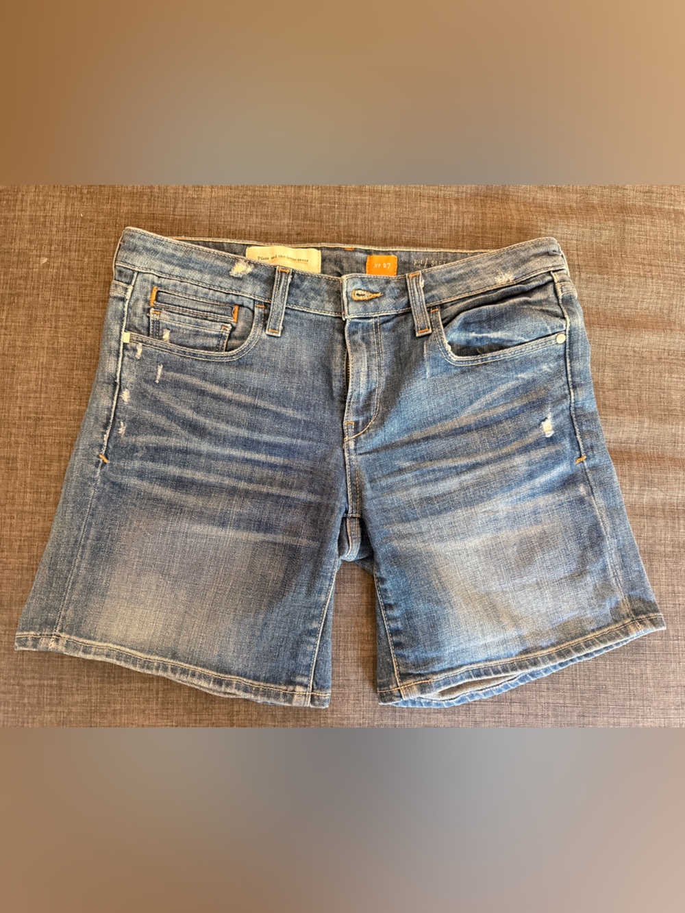 Pilcro and the Letterpress Distressed Blue Denim Boyfriend Shorts Style No. 27